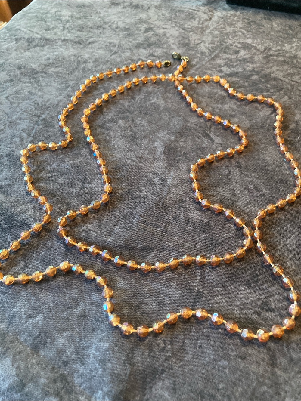 Amber Colored Iridescent Crystal Bead Long Necklace - Women Jewelry